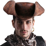 Durashape Brown Pirate Tricorn Hat Tri-Corner Faux Leather Captain Cowboy Costume - 45-Degree Angle