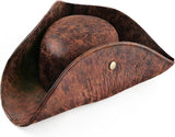 Durashape Brown Pirate Tricorn Hat Tri-Corner Faux Leather Captain Cowboy Costume - Rear View
