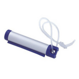 6x Funky Luggage Cylinder Tag Rollout Label for Address Details - Silver/Blue - Front View