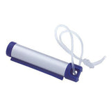 6x Funky Luggage Cylinder Tag Rollout Label for Address Details - Silver/Blue - Top-Down View