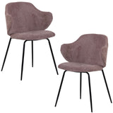 Set of 2 Dining Chairs with Corduroy Cord Fabric in Pink - Front View