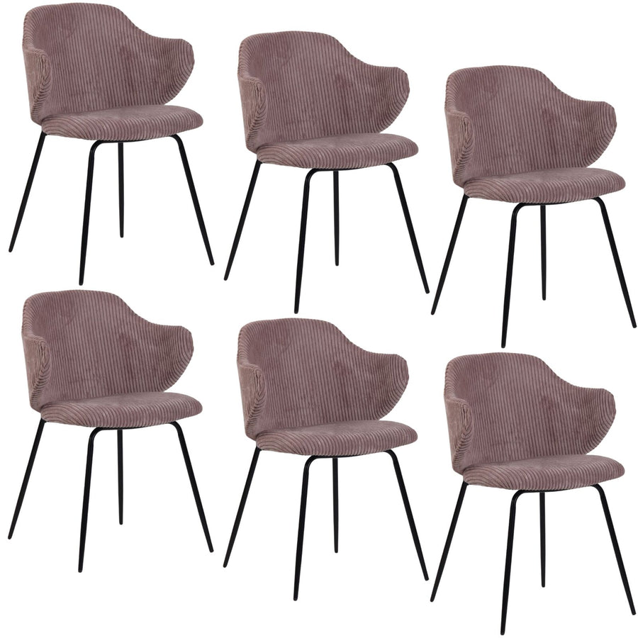 Set of 6 Dining Chairs with Corduroy Cord Fabric in Pink