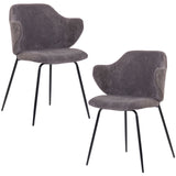 Set of 2 Dining Chairs with Corduroy Cord Fabric in Dark Grey Lincoln - Front View