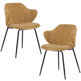 Set of 2 Dining Chairs Corduroy Cord Fabric with Metal Legs in Mustard Yellow - Front View