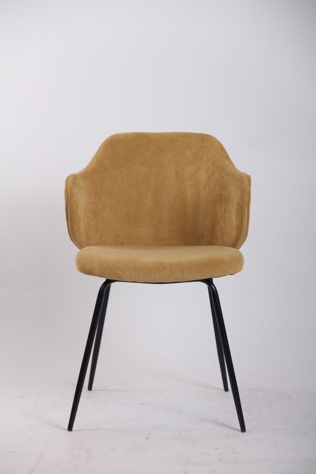 Set of 2 Dining Chairs Corduroy Cord Fabric with Metal Legs in Mustard Yellow