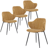 Set of 4 Dining Chairs Corduroy Cord Fabric with Metal Legs in Mustard Yellow - Front View