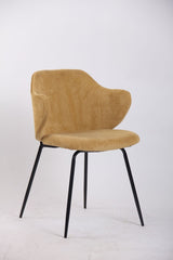 Set of 4 Dining Chairs Corduroy Cord Fabric with Metal Legs in Mustard Yellow - Close-Up Angle