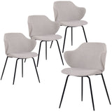 Set of 4 Dining Chairs Fabric with Metal Legs in Ivory Beige - Front View