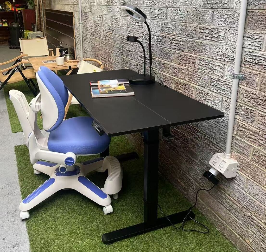 Ergonomic Kids Study Chair & Adjustable Electric Standing Desk Set  Blue Chair & Black Desk
