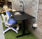 Ergonomic Kids Study Chair & Adjustable Electric Standing Desk Set  Blue Chair & Black Desk - Front View