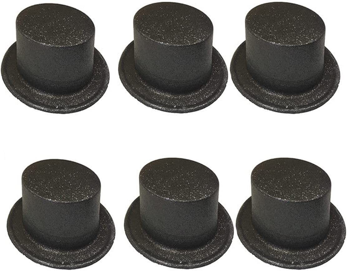 Set of 6 Sparkly Black Top Hats for Parties - Fun Costume Accessories