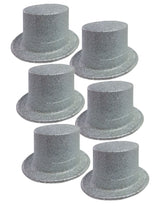 Bulk Set of 6 Sparkling Silver Top Hats - Fun Fancy Dress Accessories - One Size Fits Most - Front View