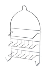 Compact 2-Tier Chrome Shower Organizer with Hooks - 25 x 10 x 43cm