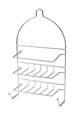 Small Chrome 2-Tier Shower Organizer with Hanging Hooks - 25 x 10 x 43cm - Front View