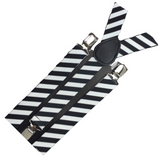 6x Mens Suspenders Braces Adjustable Strong Clip On Elastic Formal Wedding BULK - Black/White Diagonal Stripes - Side View