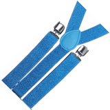 6x Mens Suspenders Braces Adjustable Strong Clip On Elastic Formal Wedding BULK - Sky Blue (Glitter) - Front View