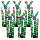 6x Mens Suspenders Braces Adjustable Strong Clip On Elastic Formal Wedding BULK - Army Camouflage 2 - Front View