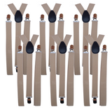 6x Mens Suspenders Braces Adjustable Strong Clip On Elastic Formal Wedding BULK - Beige - Front View