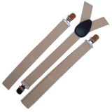 6x Mens Suspenders Braces Adjustable Strong Clip On Elastic Formal Wedding BULK - Beige - Side View