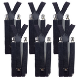 6x Mens Suspenders Braces Adjustable Strong Clip On Elastic Formal Wedding BULK - Black (Glitter) - Front View