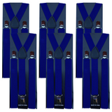 6x Mens Suspenders Braces Adjustable Strong Clip On Elastic Formal Wedding BULK - Blue - Front View