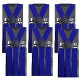 6x Mens Suspenders Braces Adjustable Strong Clip On Elastic Formal Wedding BULK - Blue (Glitter) - Front View