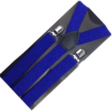 6x Mens Suspenders Braces Adjustable Strong Clip On Elastic Formal Wedding BULK - Blue (Glitter) - Side View