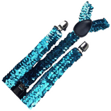 6x Mens Suspenders Braces Adjustable Strong Clip On Elastic Formal Wedding BULK - Blue (Sequin) - Side View