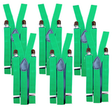 6x Mens Suspenders Braces Adjustable Strong Clip On Elastic Formal Wedding BULK - Dark Green - Front View