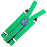 6x Mens Suspenders Braces Adjustable Strong Clip On Elastic Formal Wedding BULK - Dark Green - Side View