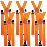 6x Mens Suspenders Braces Adjustable Strong Clip On Elastic Formal Wedding BULK - Fluro Orange - Front View