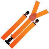 6x Mens Suspenders Braces Adjustable Strong Clip On Elastic Formal Wedding BULK - Fluro Orange - Side View