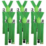 6x Mens Suspenders Braces Adjustable Strong Clip On Elastic Formal Wedding BULK - Green (Glitter) - Front View