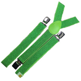 6x Mens Suspenders Braces Adjustable Strong Clip On Elastic Formal Wedding BULK - Green (Glitter) - Side View