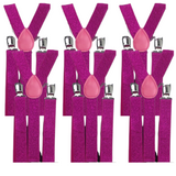 6x Mens Suspenders Braces Adjustable Strong Clip On Elastic Formal Wedding BULK - Hot Pink (Glitter) - Front View