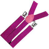 6x Mens Suspenders Braces Adjustable Strong Clip On Elastic Formal Wedding BULK - Hot Pink (Glitter) - Side View