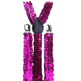6x Mens Suspenders Braces Adjustable Strong Clip On Elastic Formal Wedding BULK - Hot Pink (Sequin) - Front View