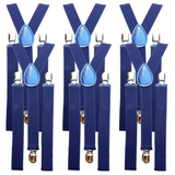 6x Mens Suspenders Braces Adjustable Strong Clip On Elastic Formal Wedding BULK - Navy Blue - Front View