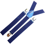 6x Mens Suspenders Braces Adjustable Strong Clip On Elastic Formal Wedding BULK - Navy Blue - Side View
