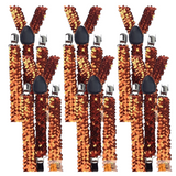 6x Mens Suspenders Braces Adjustable Strong Clip On Elastic Formal Wedding BULK - Orange (Sequin) - Front View