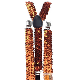 6x Mens Suspenders Braces Adjustable Strong Clip On Elastic Formal Wedding BULK - Orange (Sequin) - Side View