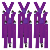 6x Mens Suspenders Braces Adjustable Strong Clip On Elastic Formal Wedding BULK - Purple - Front View