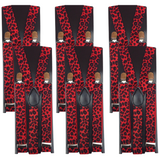 6x Mens Suspenders Braces Adjustable Strong Clip On Elastic Formal Wedding BULK - Red Leopard - Front View