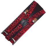 6x Mens Suspenders Braces Adjustable Strong Clip On Elastic Formal Wedding BULK - Red Leopard - Side View