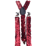 6x Mens Suspenders Braces Adjustable Strong Clip On Elastic Formal Wedding BULK - Red (Sequin) - Side View