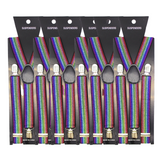 6x Mens Suspenders Braces Adjustable Strong Clip On Elastic Formal Wedding BULK - Rainbow (Glitter) - Front View