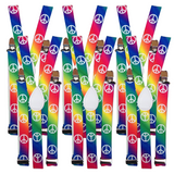 6x Mens Suspenders Braces Adjustable Strong Clip On Elastic Formal Wedding BULK - Rainbow with Peace Symbol - Front View