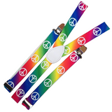 6x Mens Suspenders Braces Adjustable Strong Clip On Elastic Formal Wedding BULK - Rainbow with Peace Symbol - Side View