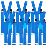 6x Mens Suspenders Braces Adjustable Strong Clip On Elastic Formal Wedding BULK - Sky Blue - Front View