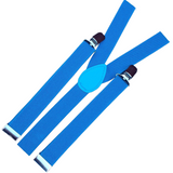 6x Mens Suspenders Braces Adjustable Strong Clip On Elastic Formal Wedding BULK - Sky Blue - Side View